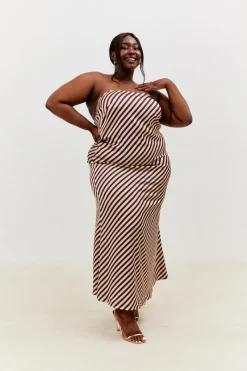 Satin Stripe Bandeau Maxi Dress|In the Style Outlet