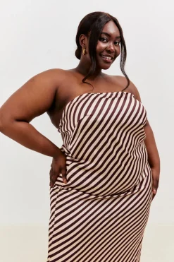 Satin Stripe Bandeau Maxi Dress|In the Style Outlet