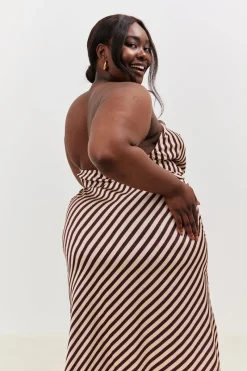 Satin Stripe Bandeau Maxi Dress|In the Style Outlet