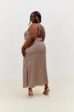 Satin Stripe Bandeau Maxi Dress|In the Style Outlet
