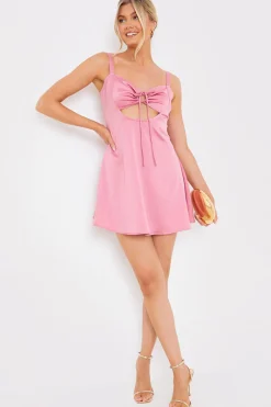 Satin Tie Front Babydoll Mini Dress|In The Style Clearance