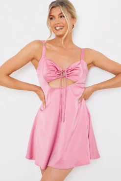 Satin Tie Front Babydoll Mini Dress|In The Style Clearance