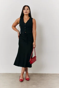 Satin Tie Waist Slip Skirt|In the Style Clearance