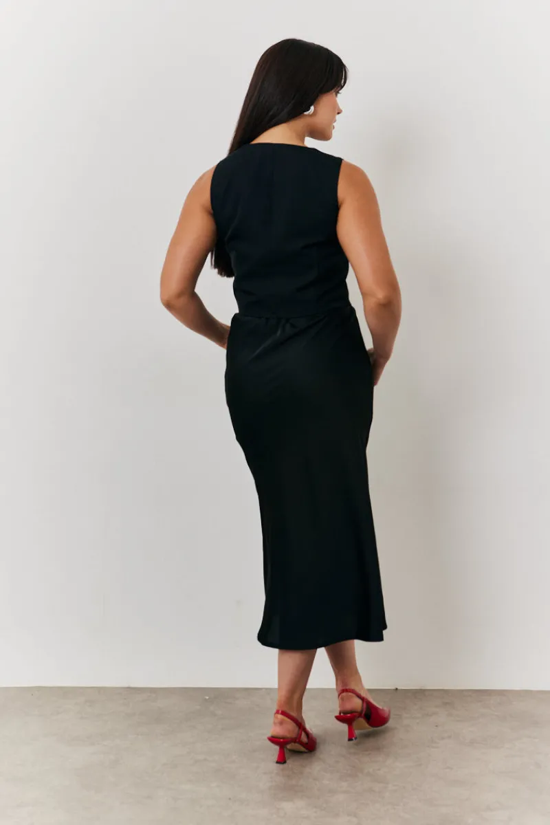 Satin Tie Waist Slip Skirt|In the Style Clearance