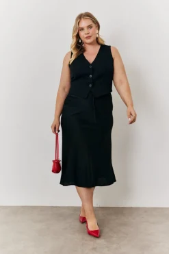 Satin Tie Waist Slip Skirt|In the Style Clearance