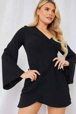 Satin Wrap Front Mini Dress|In the Style