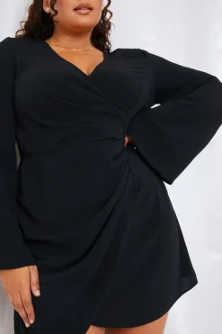 Satin Wrap Front Mini Dress|In the Style