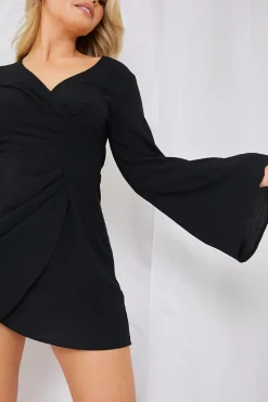 Satin Wrap Front Mini Dress|In the Style