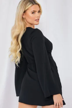 Satin Wrap Front Mini Dress|In the Style
