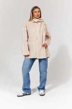 Scarf Detail Contrast Stitching Wool Blend Coat|In the Style Clearance