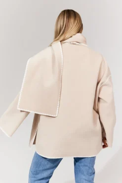 Scarf Detail Contrast Stitching Wool Blend Coat|In the Style Clearance