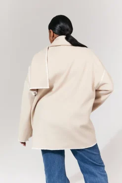 Scarf Detail Contrast Stitching Wool Blend Coat|In the Style Clearance
