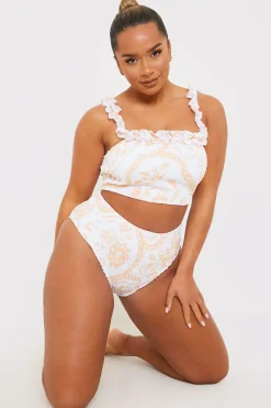 Scarf Print Shirred High Waisted Bikini Bottom|In the Style Outlet