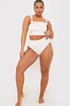 Scarf Print Shirred High Waisted Bikini Bottom|In the Style Outlet