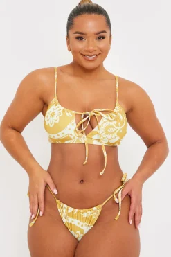 Scarf Print Tie Front Scoop Neck Bikini Top|In the Style New