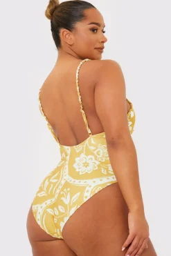 Scarf Print Twist Front Swimsuit|In the Style Outlet