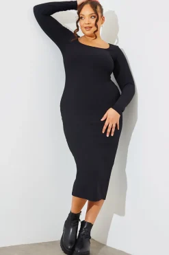 Scoop Neck Rib Midaxi Dress|In The Style New