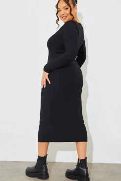 Scoop Neck Rib Midaxi Dress|In The Style New