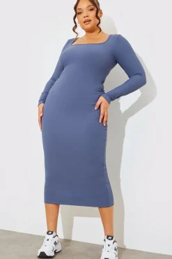 Scoop Neck Rib Midaxi Dress|In The Style New