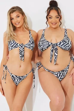 Sculpt and Control Abstract Print Tie Side Bikini Bottoms|In The Style