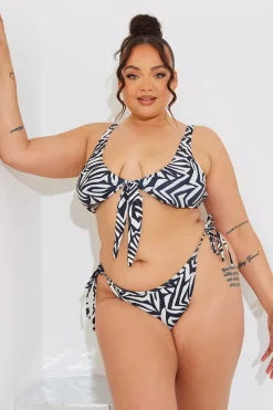 Sculpt and Control Abstract Print Tie Side Bikini Bottoms|In The Style