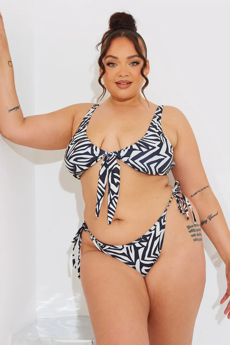 Sculpt and Control Abstract Print Tie Side Bikini Bottoms|In The Style
