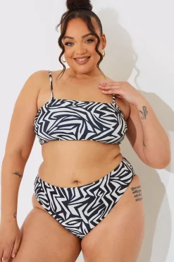 Sculpt and Control Abstract Print Bandeau Bikini Top|In The Style Online