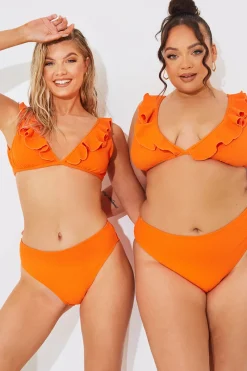 Sculpt and Control Crinkle High Waisted High Leg Bikini Bottom|In The Style Clearance