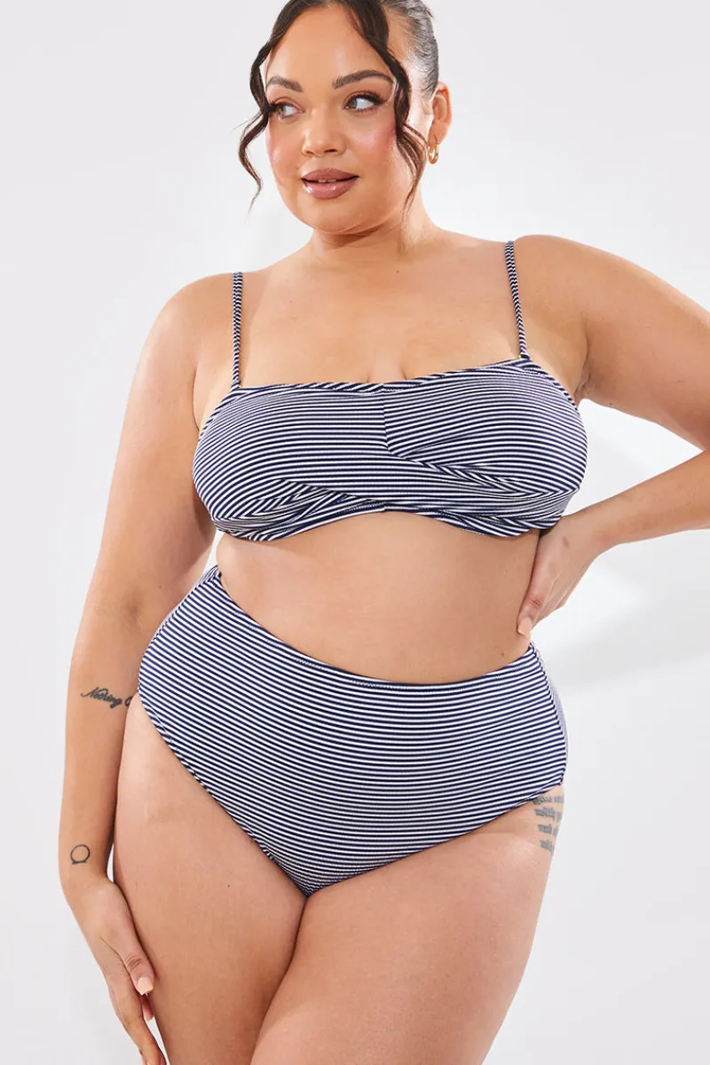 Sculpt And Control Stripe Waisted Full Coverage Bikini Bottom|In The Style Sale