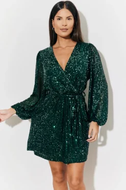 Sequin Balloon Sleeve Skater Mini Dress|In the Style Hot