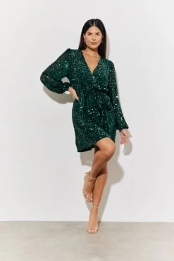 Sequin Balloon Sleeve Skater Mini Dress|In the Style Hot