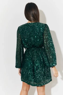 Sequin Balloon Sleeve Skater Mini Dress|In the Style Hot