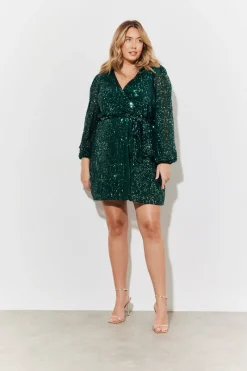 Sequin Balloon Sleeve Skater Mini Dress|In the Style Hot