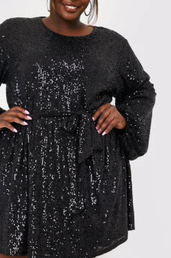 Sequin Belted Balloon Sleeve Mini Dress|In the Style Best