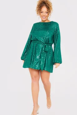 Sequin Belted Balloon Sleeve Mini Dress|In the Style Best
