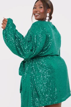 Sequin Belted Balloon Sleeve Mini Dress|In the Style Best