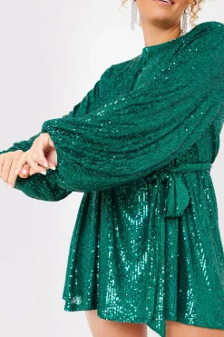 Sequin Belted Balloon Sleeve Mini Dress|In the Style Best