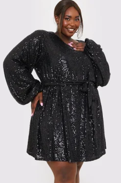 Sequin Belted Balloon Sleeve Mini Dress|In the Style Best