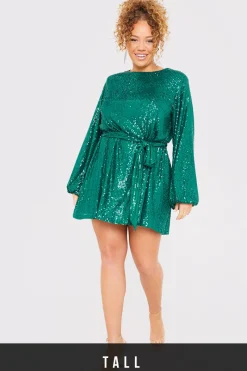 Sequin Belted Balloon Sleeve Mini Dress|In the Style Best