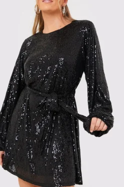 Sequin Belted Balloon Sleeve Mini Dress|In the Style Best