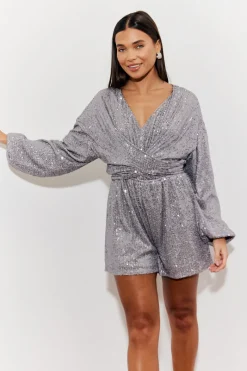 Sequin Multi Front Knot Playsuit|In the Style Best