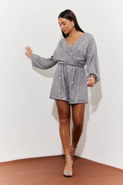 Sequin Multi Front Knot Playsuit|In the Style Best