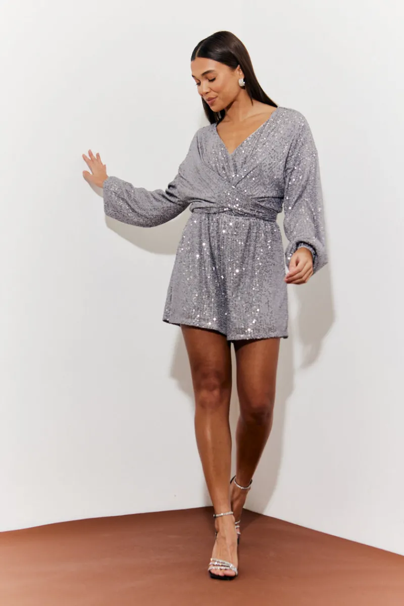 Sequin Multi Front Knot Playsuit|In the Style Best