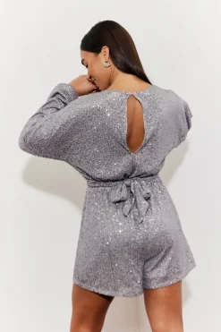 Sequin Multi Front Knot Playsuit|In the Style Best