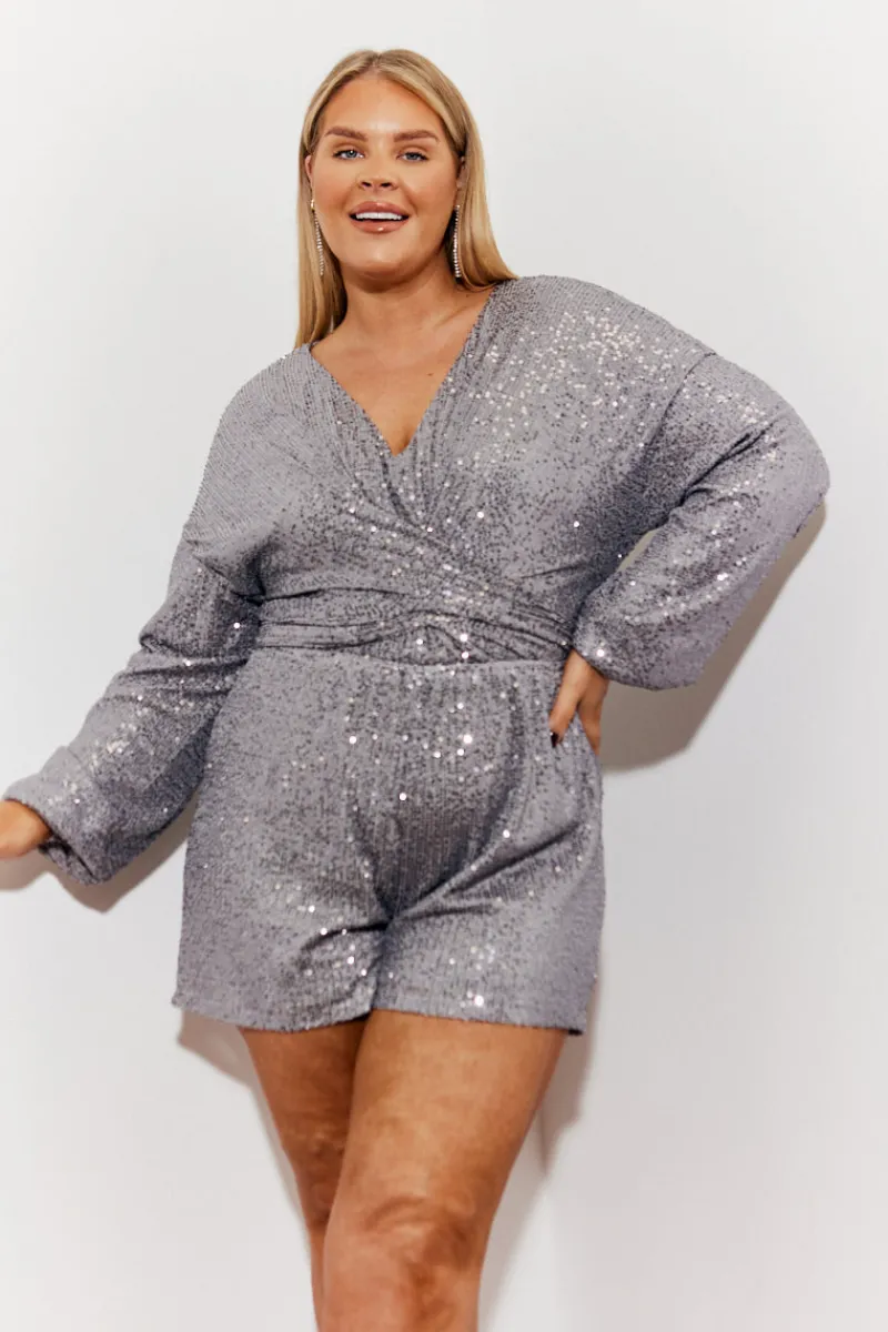 Sequin Multi Front Knot Playsuit|In the Style Best
