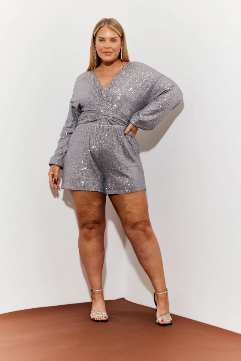 Sequin Multi Front Knot Playsuit|In the Style Best