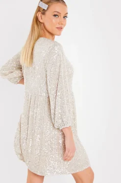 Sequin Smock Mini Dress|In the Style Outlet