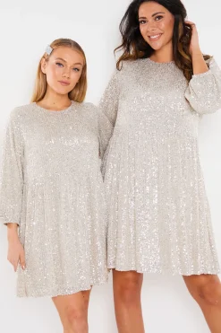 Sequin Smock Mini Dress|In the Style Outlet