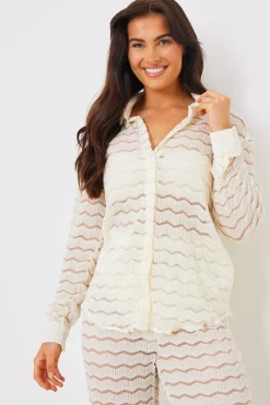 Sheered Chevron Oversized Shirt|In the Style Outlet