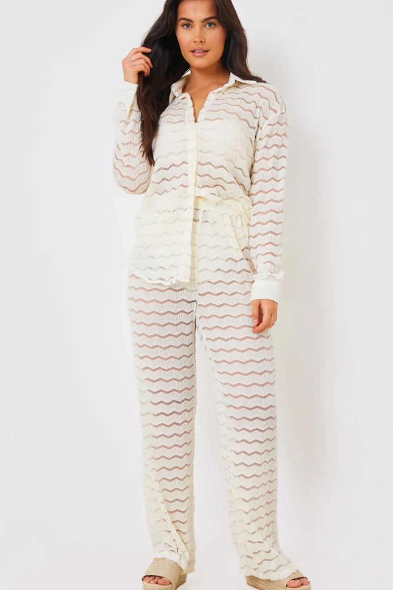 Sheered Chevron Wide Leg Trousers|In the Style Best